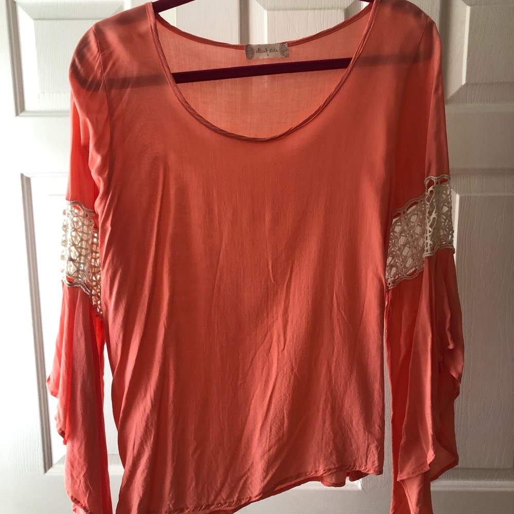 Peach lace sleeve blouse